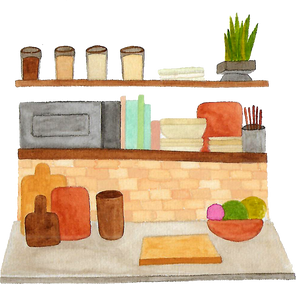 Kitchen Countertop Home Decoration  Watercolor Illustration